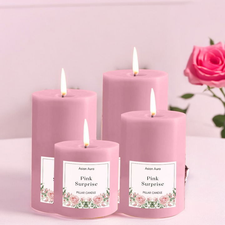 Pink Surprise Scented Pillar Candle Set