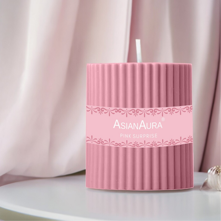 Pink Surprise Ribbed Pillar Candle