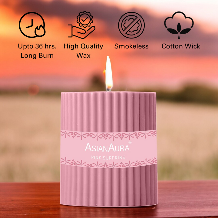 Pink Surprise Ribbed Pillar Candle