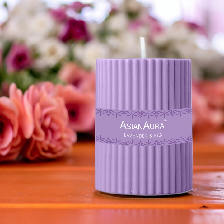 Lavender & Fig Ribbed Pillar Candle