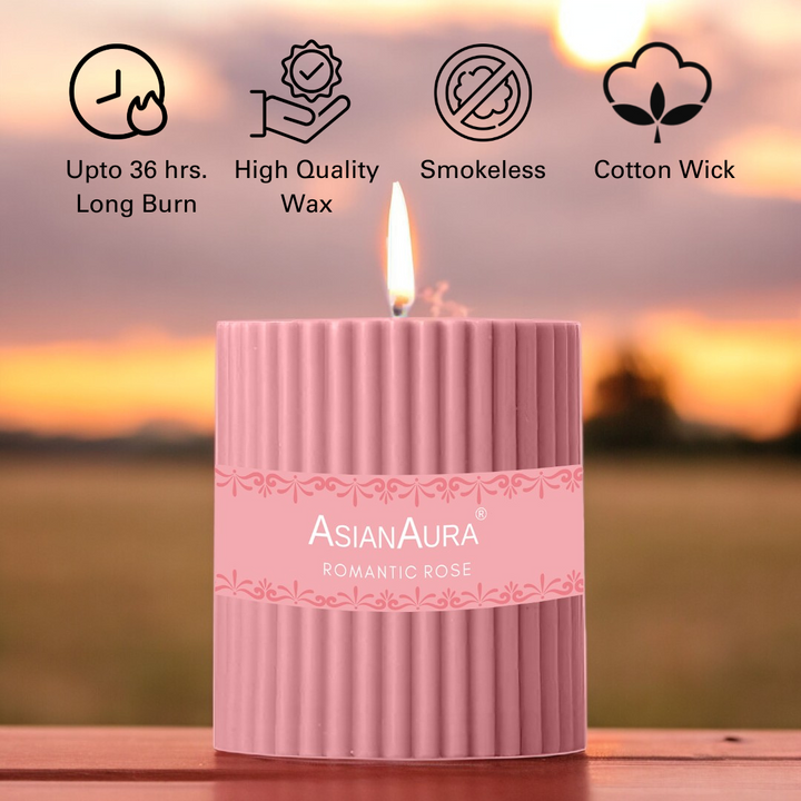 Romantic Rose Ribbed Pillar Candle