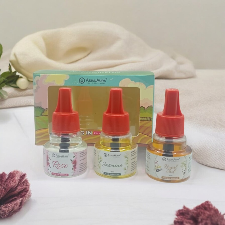 Scented plugin Refill Combo pack of 3, Rose, Jasmine, Royal Oud Fragrances