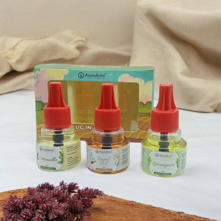 Scented plugin Refill Combo pack of 3, Lemongrass, Royal Oud, Citronella Fragrances