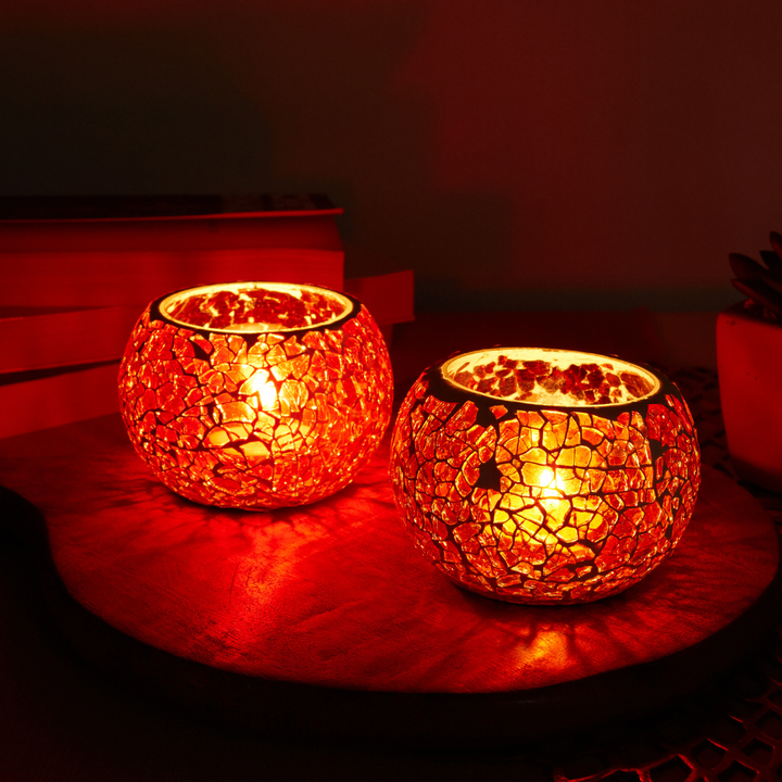 Glass Mosaic Tea Light Candle Holder (Red)(Pack of 2)