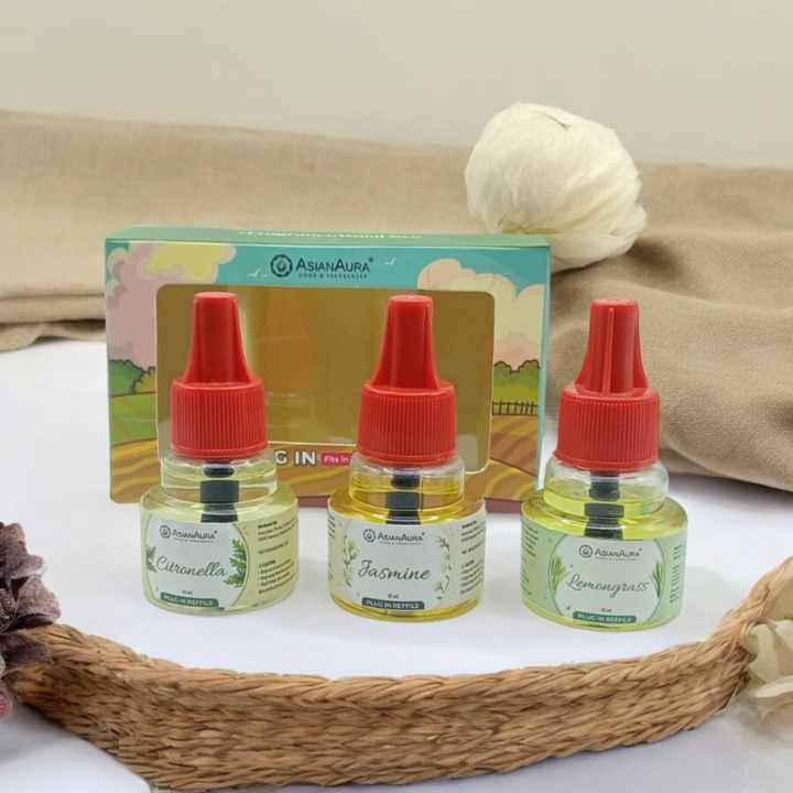 Scented plugin Refill Combo pack of 3, Lemongrass, Jasmine, Citronella Fragrances