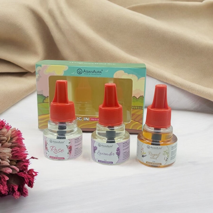 Scented plugin Refill Combo pack of 3, Rose , Lavender , Royal Oud Fragrances