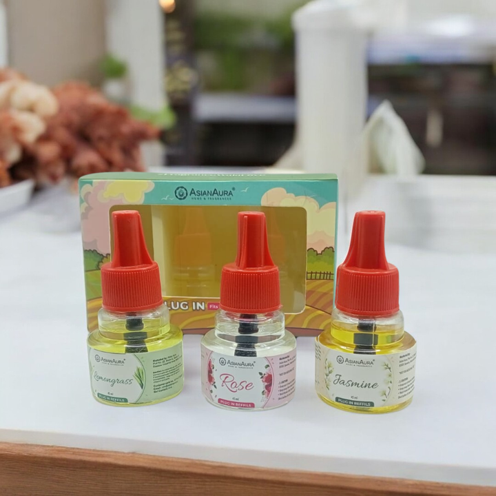 Scented plugin Refill Combo pack of 3, Rose, Lemongrass, Jasmine Fragrances