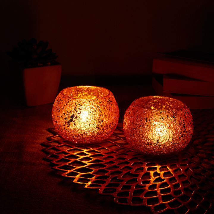 Glass Mosaic Tea Light Candle Holder (Pink)(Pack of 2)