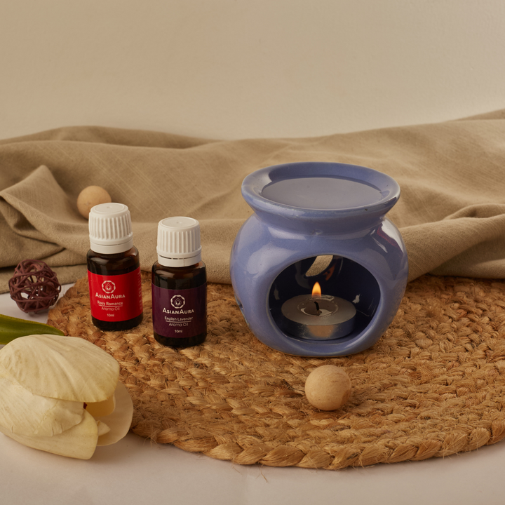 Blue Handcrafted Ceramic Aroma Oil Candle Diffuser