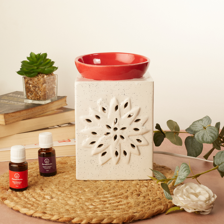 Red & White Ceramic Electric Diffuser For Home Fragrance