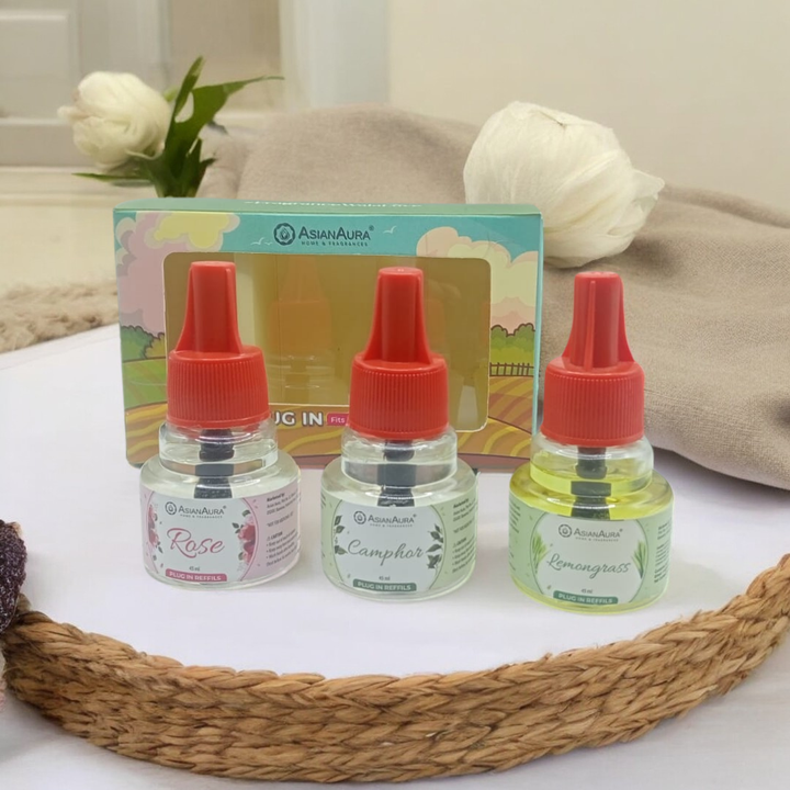 Scented plugin Refill Combo pack of 3, Lemongrass, Rose, Camphor Fragrances
