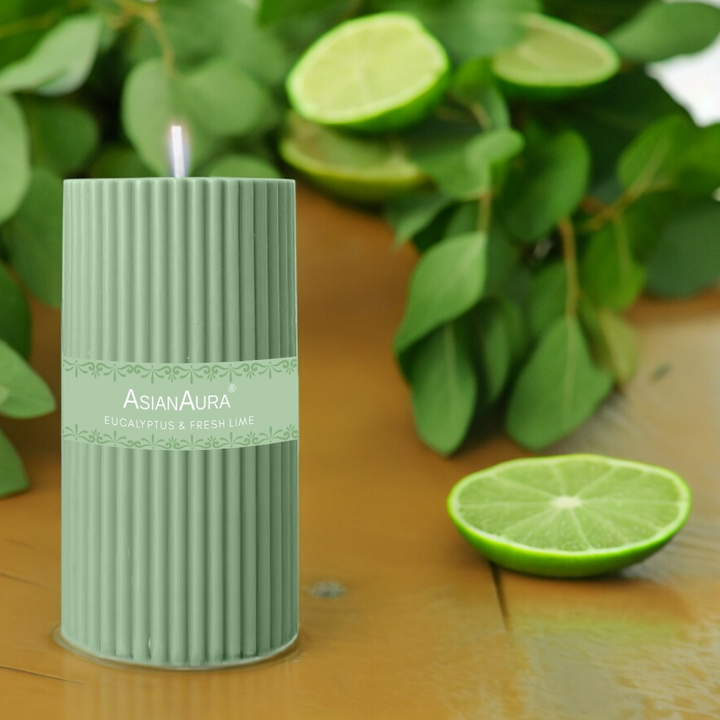 Eucalyptus & Fresh Lime Ribbed Pillar Candle