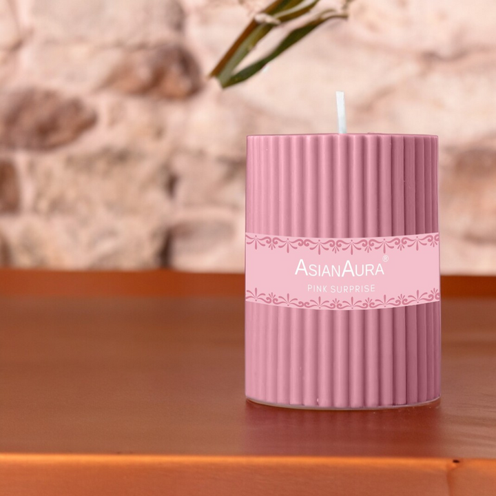 Pink Surprise Ribbed Pillar Candle