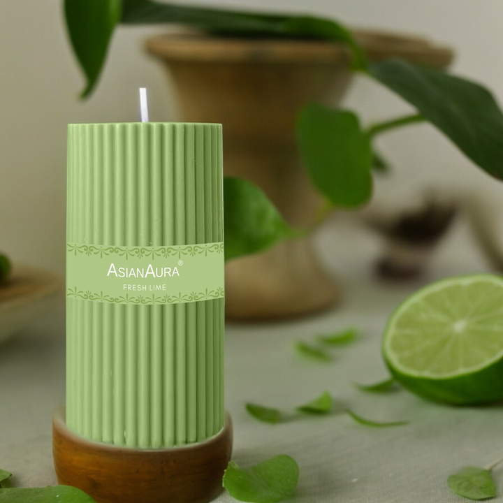 Fresh Lime Ribbed Pillar Candle