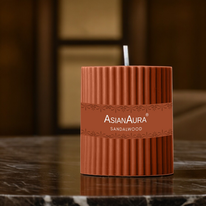 Sandalwood Ribbed Pillar Candle