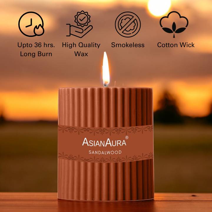 Sandalwood Ribbed Pillar Candle