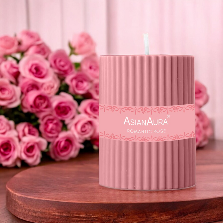 Romantic Rose Ribbed Pillar Candle