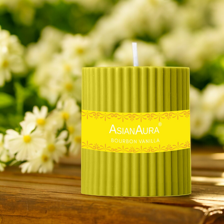 Bourbon Vanilla Ribbed Pillar Candle