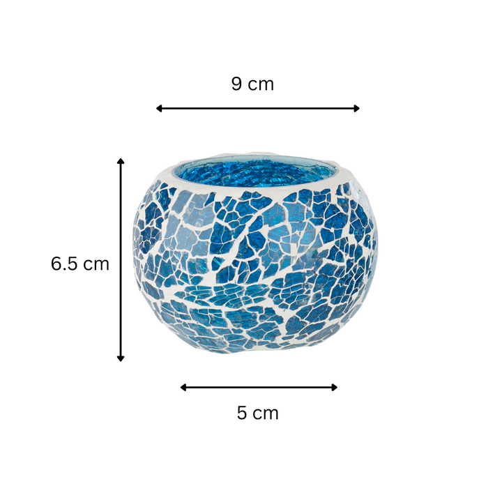 Glass Mosaic Tea Light Candle Holder (Blue) (Pack of 2)
