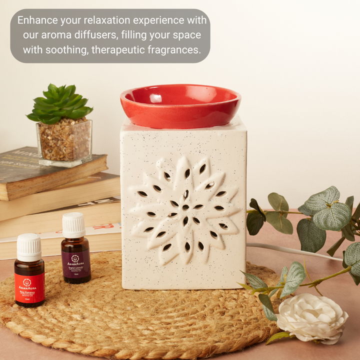 Red & White Ceramic Electric Diffuser For Home Fragrance
