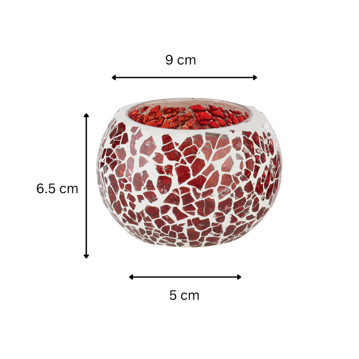Glass Mosaic Tea Light Candle Holder (Red)(Pack of 2)