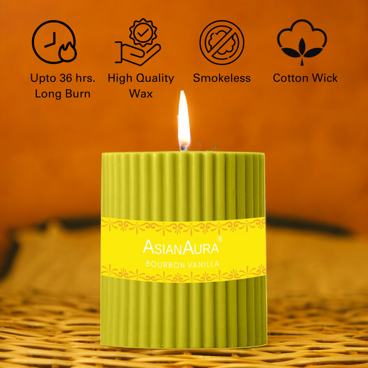 Bourbon Vanilla Ribbed Pillar Candle