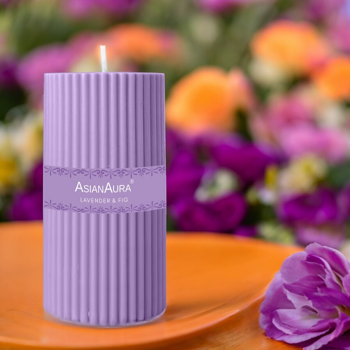 Lavender & Fig Ribbed Pillar Candle