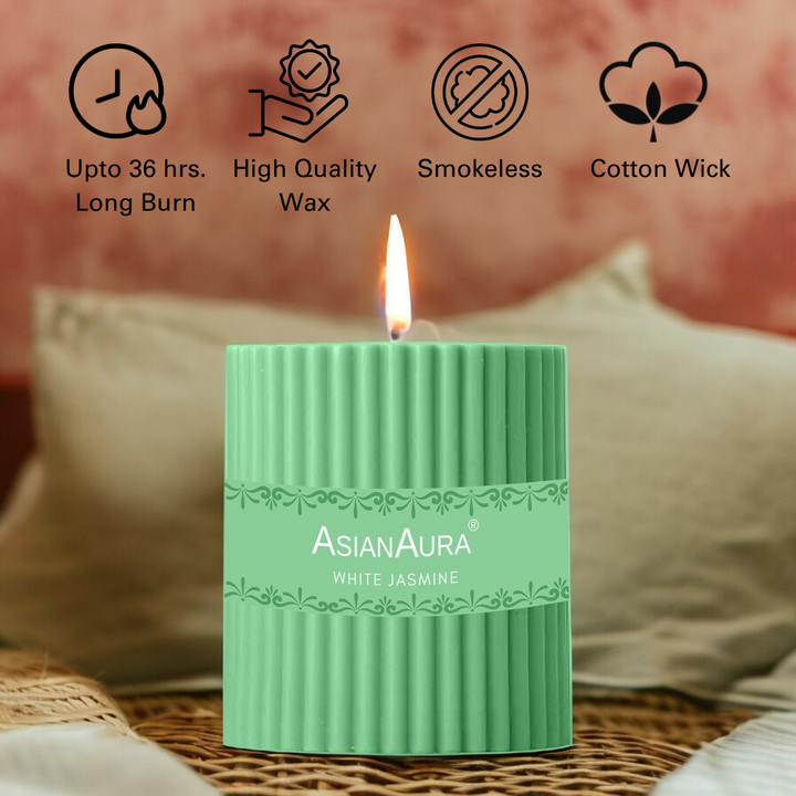 White Jasmine Ribbed Pillar Candle