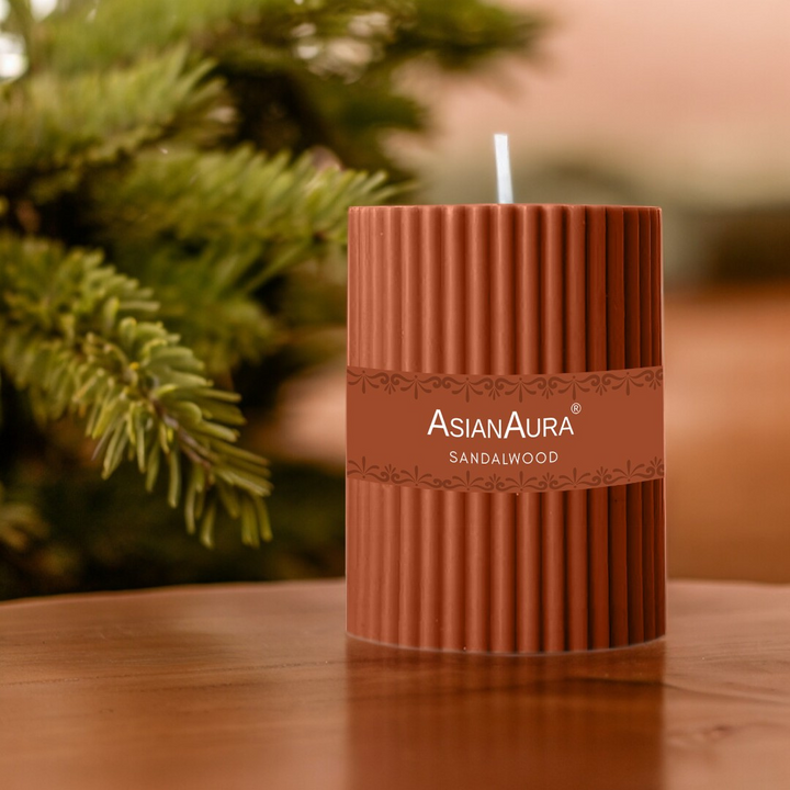 Sandalwood Ribbed Pillar Candle