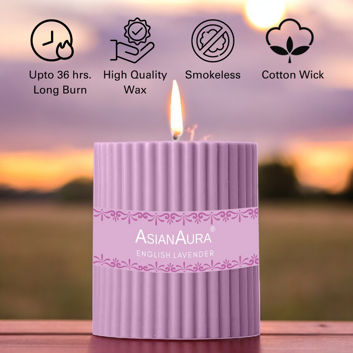 English Lavender Ribbed Pillar Candle