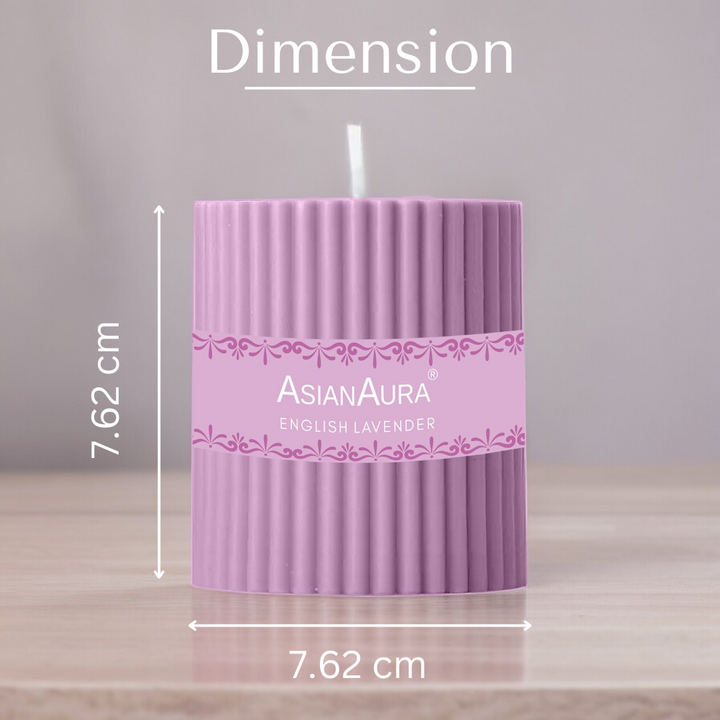 English Lavender Ribbed Pillar Candle