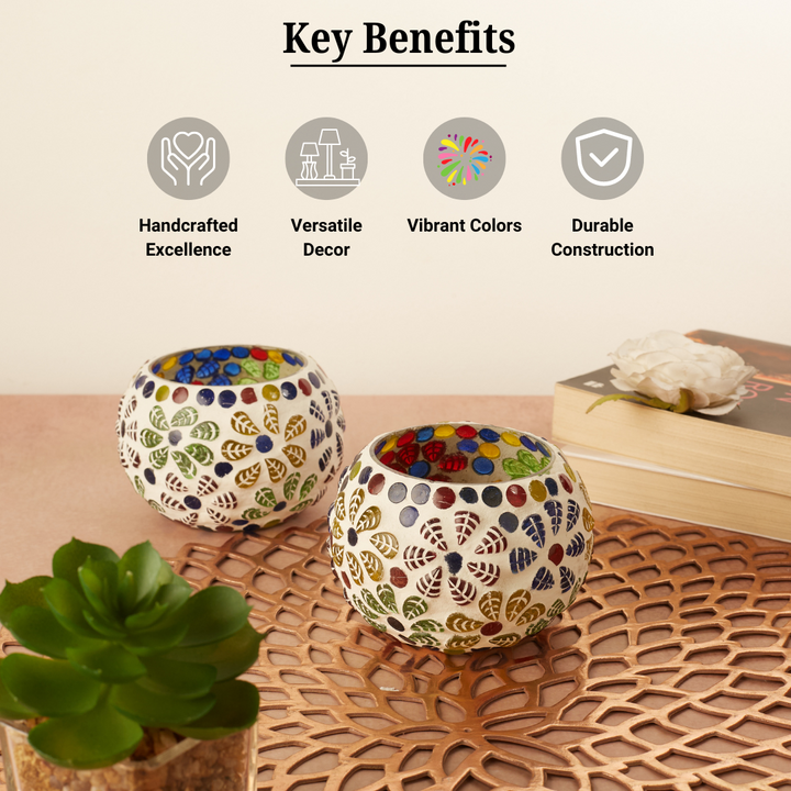 Glass Mosaic Tea Light Candle Holder (Multicolour)(Pack of 2)