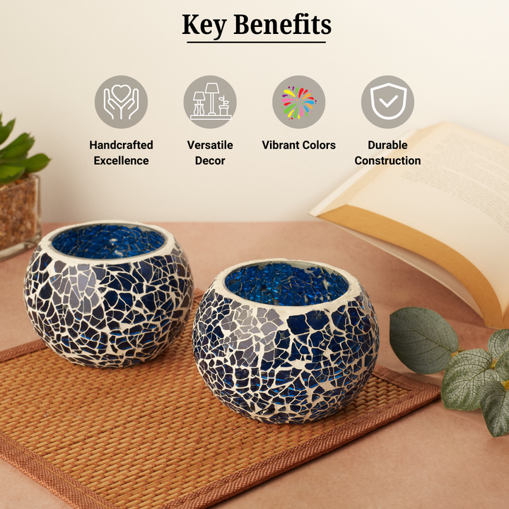 Glass Mosaic Tea Light Candle Holder (Dark Blue)(Pack of 2)