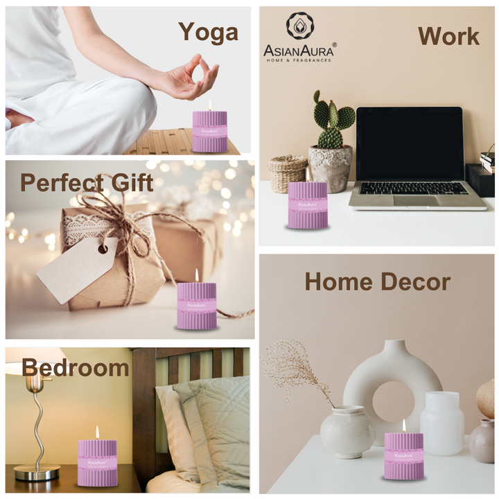 English Lavender Ribbed Pillar Candle