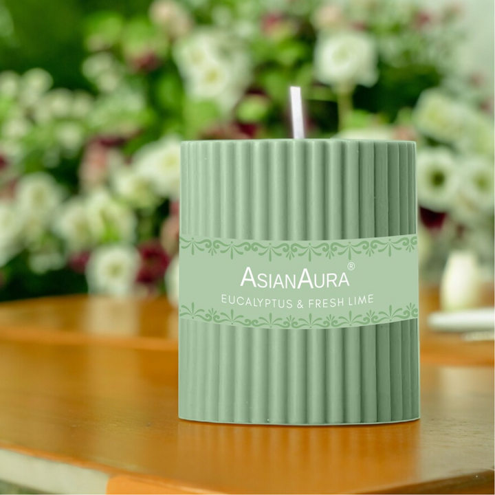 Eucalyptus & Fresh Lime Ribbed Pillar Candle