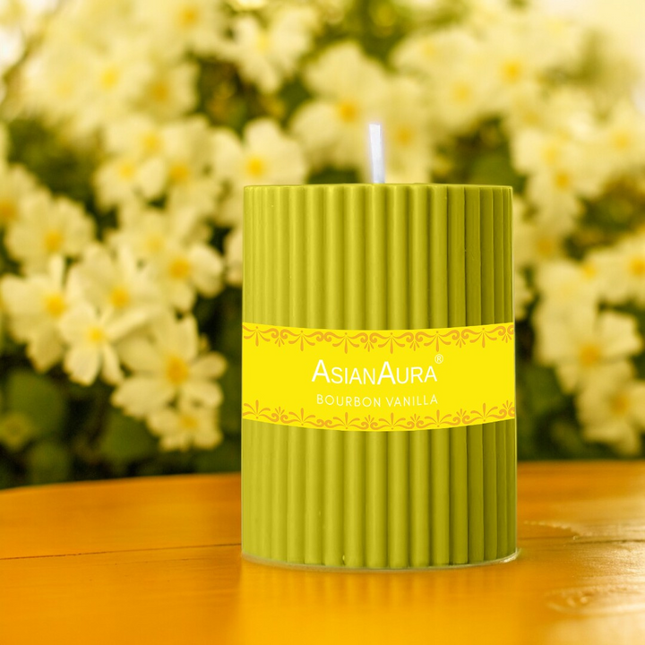 Bourbon Vanilla Ribbed Pillar Candle