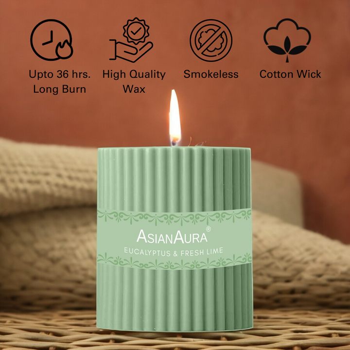 Eucalyptus & Fresh Lime Ribbed Pillar Candle