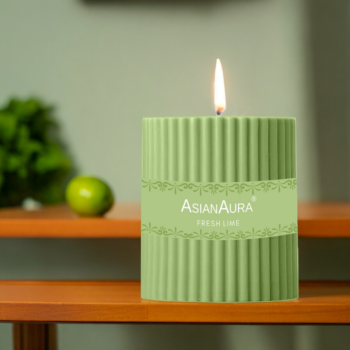 Fresh Lime Ribbed Pillar Candle