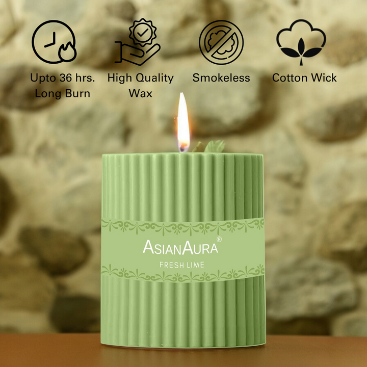 Fresh Lime Ribbed Pillar Candle