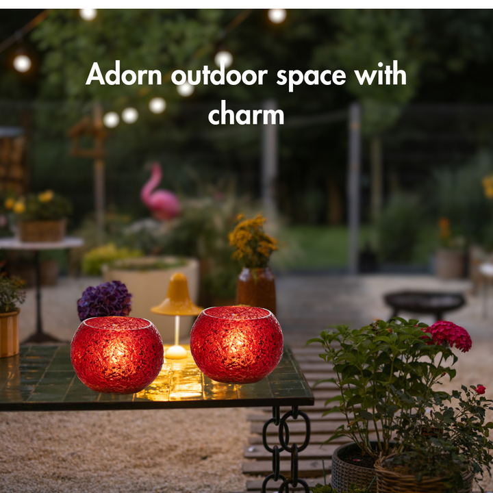 Glass Mosaic Tea Light Candle Holder (Red)(Pack of 2)