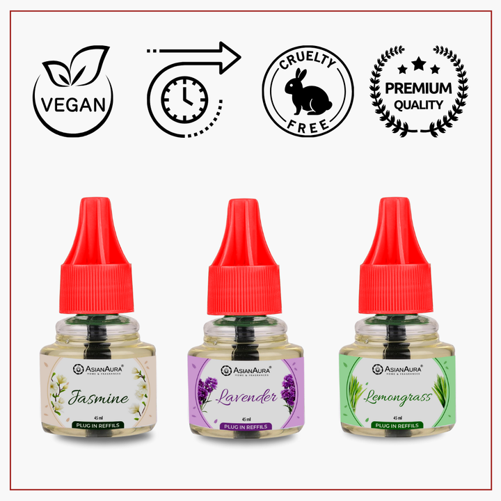 Scented plugin Refill Combo pack of 3, Lavender, Lemongrass, Jasmine Fragrances