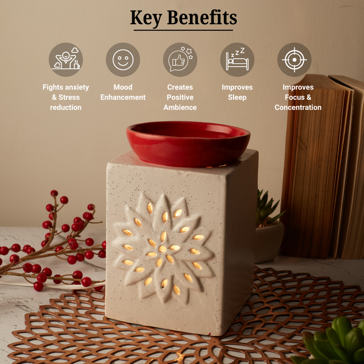 Red & White Ceramic Electric Diffuser For Home Fragrance