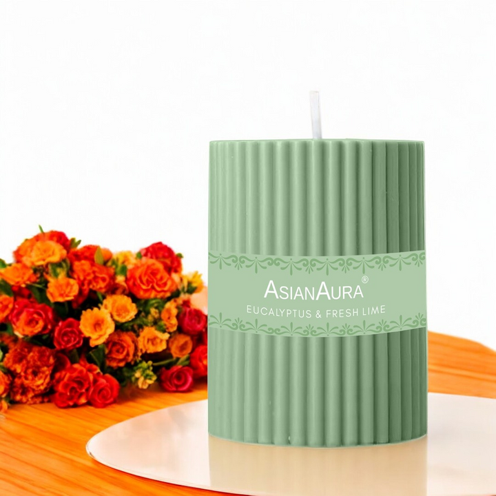 Eucalyptus & Fresh Lime Ribbed Pillar Candle