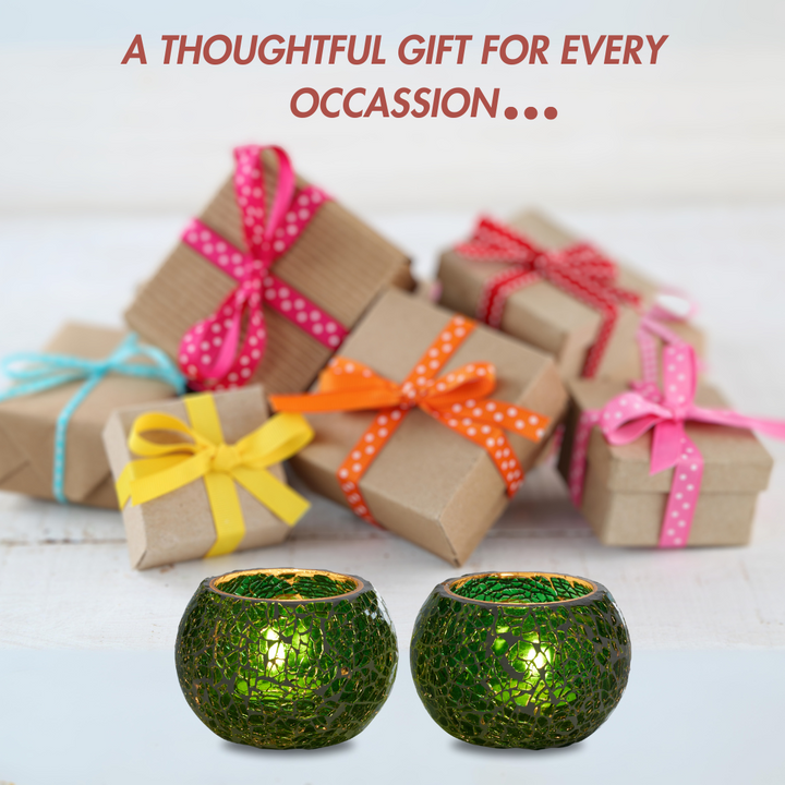 Glass Mosaic Tea Light Candle Holder (Dark Green)(Pack of 2)