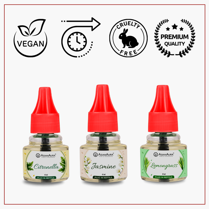 Scented plugin Refill Combo pack of 3, Lemongrass, Jasmine, Citronella Fragrances