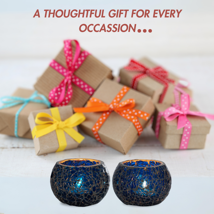 Glass Mosaic Tea Light Candle Holder (Dark Blue)(Pack of 2)