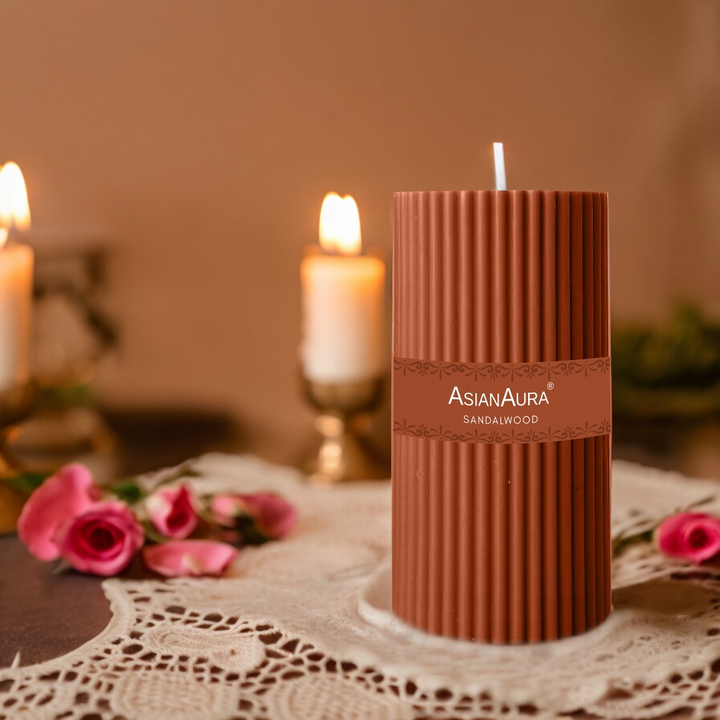 Sandalwood Ribbed Pillar Candle
