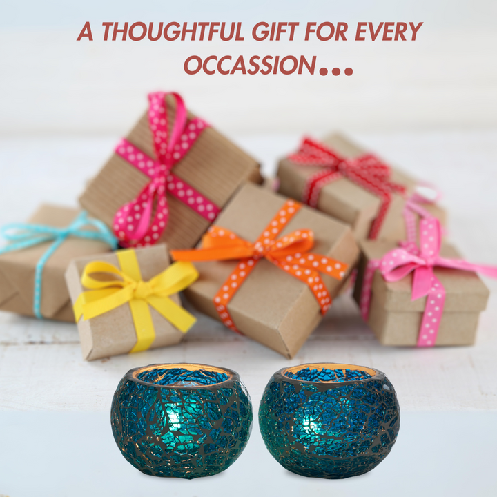 Glass Mosaic Tea Light Candle Holder (Blue) (Pack of 2)