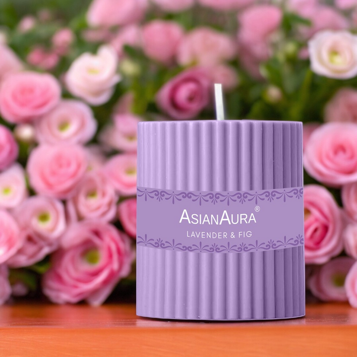 Lavender & Fig Ribbed Pillar Candle