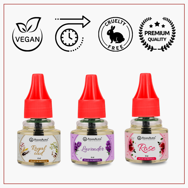 Scented plugin Refill Combo pack of 3, Rose , Lavender , Royal Oud Fragrances